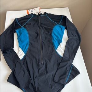 AXESEA WOMEN'S Long Sleeve Rash guard Swimsuit blue white size:14 New W Tag